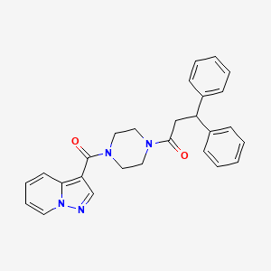 molecular formula C27H26N4O2 B2901204 3,3-Diphenyl-1-(4-(pyrazolo[1,5-a]pyridine-3-carbonyl)piperazin-1-yl)propan-1-one CAS No. 1396809-78-1