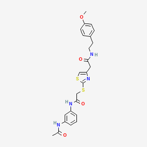 molecular formula C24H26N4O4S2 B2901217 N-(3-acetamidophenyl)-2-((4-(2-((4-methoxyphenethyl)amino)-2-oxoethyl)thiazol-2-yl)thio)acetamide CAS No. 953926-58-4
