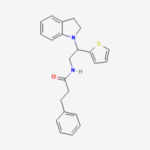 molecular formula C23H24N2OS B2901266 N-(2-(indolin-1-yl)-2-(thiophen-2-yl)ethyl)-3-phenylpropanamide CAS No. 898451-96-2