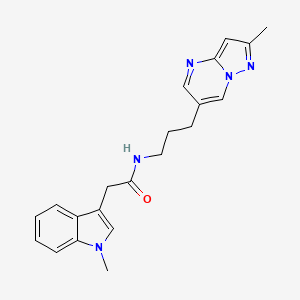 molecular formula C21H23N5O B2901313 2-(1-methyl-1H-indol-3-yl)-N-(3-(2-methylpyrazolo[1,5-a]pyrimidin-6-yl)propyl)acetamide CAS No. 1797862-47-5