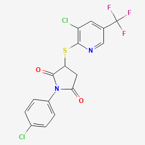 molecular formula C16H9Cl2F3N2O2S B2901355 1-(4-chlorophenyl)-3-{[3-chloro-5-(trifluoromethyl)-2-pyridinyl]sulfanyl}dihydro-1H-pyrrole-2,5-dione CAS No. 303988-45-6