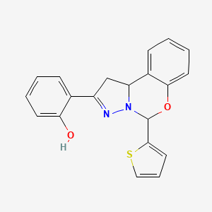 molecular formula C20H16N2O2S B2901356 2-(5-Thien-2-yl-1,10b-dihydropyrazolo[1,5-c][1,3]benzoxazin-2-yl)phenol CAS No. 896618-79-4