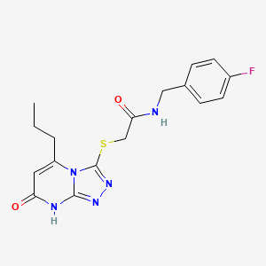 molecular formula C17H18FN5O2S B2901367 N-(4-fluorobenzyl)-2-((7-oxo-5-propyl-7,8-dihydro-[1,2,4]triazolo[4,3-a]pyrimidin-3-yl)thio)acetamide CAS No. 895006-39-0
