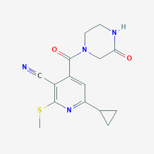 molecular formula C15H16N4O2S B2901370 6-Cyclopropyl-2-methylsulfanyl-4-(3-oxopiperazine-1-carbonyl)pyridine-3-carbonitrile CAS No. 1089371-15-2