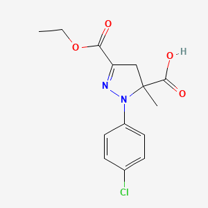 molecular formula C14H15ClN2O4 B2901377 1-(4-Chlorophenyl)-3-(ethoxycarbonyl)-5-methyl-4,5-dihydro-1H-pyrazole-5-carboxylic acid CAS No. 1264048-83-0