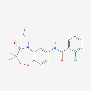 molecular formula C21H23ClN2O3 B2901390 2-chloro-N-(3,3-dimethyl-4-oxo-5-propyl-2,3,4,5-tetrahydrobenzo[b][1,4]oxazepin-7-yl)benzamide CAS No. 921564-15-0