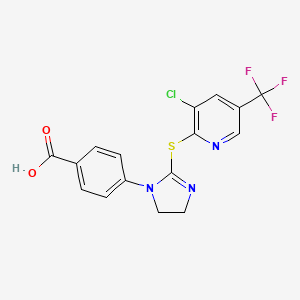 molecular formula C16H11ClF3N3O2S B2901395 4-[2-[3-chloro-5-(trifluoromethyl)pyridin-2-yl]sulfanyl-4,5-dihydroimidazol-1-yl]benzoic Acid CAS No. 321433-53-8