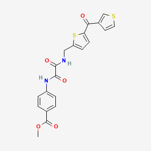 molecular formula C20H16N2O5S2 B2901403 Methyl 4-(2-oxo-2-(((5-(thiophene-3-carbonyl)thiophen-2-yl)methyl)amino)acetamido)benzoate CAS No. 1797547-81-9