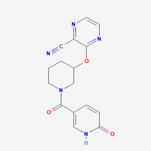 molecular formula C16H15N5O3 B2901405 3-((1-(6-Oxo-1,6-dihydropyridine-3-carbonyl)piperidin-3-yl)oxy)pyrazine-2-carbonitrile CAS No. 2034475-25-5
