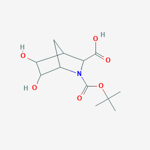 molecular formula C12H19NO6 B2901412 5,6-Dihydroxy-2-[(2-methylpropan-2-yl)oxycarbonyl]-2-azabicyclo[2.2.1]heptane-3-carboxylic acid CAS No. 2247102-39-0
