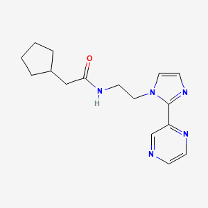 molecular formula C16H21N5O B2901435 2-cyclopentyl-N-(2-(2-(pyrazin-2-yl)-1H-imidazol-1-yl)ethyl)acetamide CAS No. 2034633-10-6