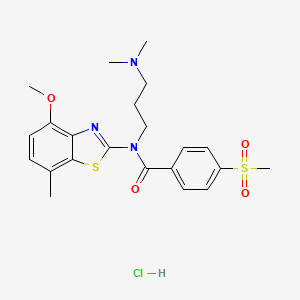 molecular formula C22H28ClN3O4S2 B2901438 N-(3-(dimethylamino)propyl)-N-(4-methoxy-7-methylbenzo[d]thiazol-2-yl)-4-(methylsulfonyl)benzamide hydrochloride CAS No. 1216410-55-7