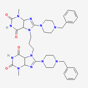 molecular formula C37H44N12O4 B2901440 8-(4-benzylpiperazin-1-yl)-7-{3-[8-(4-benzylpiperazin-1-yl)-3-methyl-2,6-dioxo-2,3,6,7-tetrahydro-1H-purin-7-yl]propyl}-3-methyl-2,3,6,7-tetrahydro-1H-purine-2,6-dione CAS No. 1795443-63-8
