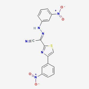 molecular formula C17H10N6O4S B2901441 (2E)-N-(3-nitroanilino)-4-(3-nitrophenyl)-1,3-thiazole-2-carboximidoyl cyanide CAS No. 477194-02-8