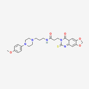 molecular formula C26H31N5O5S B2901443 N-{3-[4-(4-methoxyphenyl)piperazin-1-yl]propyl}-3-{8-oxo-6-sulfanylidene-2H,5H,6H,7H,8H-[1,3]dioxolo[4,5-g]quinazolin-7-yl}propanamide CAS No. 688054-97-9