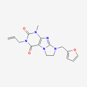 molecular formula C16H17N5O3 B2901446 6-(Furan-2-ylmethyl)-4-methyl-2-prop-2-enyl-7,8-dihydropurino[7,8-a]imidazole-1,3-dione CAS No. 946309-98-4