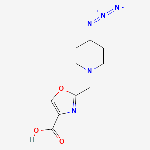 molecular formula C10H13N5O3 B2901447 2-[(4-Azidopiperidin-1-yl)methyl]-1,3-oxazole-4-carboxylic acid CAS No. 2193066-73-6