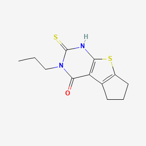 molecular formula C12H14N2OS2 B2901449 6-Mercapto-5-propyl-1,2,3,5-tetrahydro-8-thia-5,7-diaza-cyclopenta[a]inden-4-one CAS No. 519152-63-7