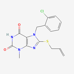 molecular formula C16H15ClN4O2S B2901469 8-(allylthio)-7-(2-chlorobenzyl)-3-methyl-1H-purine-2,6(3H,7H)-dione CAS No. 328071-90-5