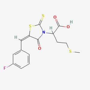 molecular formula C15H14FNO3S3 B2901480 (E)-2-(5-(3-fluorobenzylidene)-4-oxo-2-thioxothiazolidin-3-yl)-4-(methylthio)butanoic acid CAS No. 672902-42-0