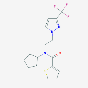 molecular formula C16H18F3N3OS B2901489 N-cyclopentyl-N-(2-(3-(trifluoromethyl)-1H-pyrazol-1-yl)ethyl)thiophene-2-carboxamide CAS No. 2034354-58-8