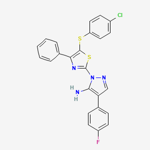 molecular formula C24H16ClFN4S2 B2901514 1-{5-[(4-chlorophenyl)sulfanyl]-4-phenyl-1,3-thiazol-2-yl}-4-(4-fluorophenyl)-1H-pyrazol-5-amine CAS No. 956393-87-6
