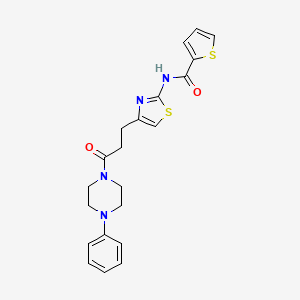 molecular formula C21H22N4O2S2 B2901522 N-(4-(3-oxo-3-(4-phenylpiperazin-1-yl)propyl)thiazol-2-yl)thiophene-2-carboxamide CAS No. 1021022-73-0