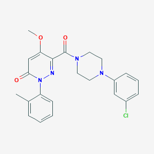 molecular formula C23H23ClN4O3 B2901562 6-(4-(3-chlorophenyl)piperazine-1-carbonyl)-5-methoxy-2-(o-tolyl)pyridazin-3(2H)-one CAS No. 921517-14-8