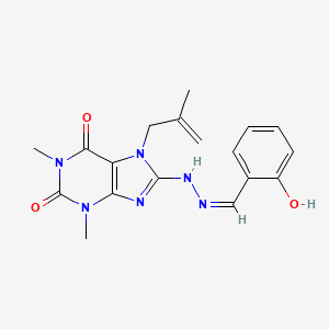 molecular formula C18H20N6O3 B2901566 8-[(2Z)-2-[(2-Hydroxyphenyl)methylidene]hydrazinyl]-1,3-dimethyl-7-(2-methylprop-2-enyl)purine-2,6-dione CAS No. 892159-26-1