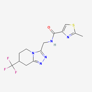 molecular formula C13H14F3N5OS B2901570 2-methyl-N-((7-(trifluoromethyl)-5,6,7,8-tetrahydro-[1,2,4]triazolo[4,3-a]pyridin-3-yl)methyl)thiazole-4-carboxamide CAS No. 2034381-44-5