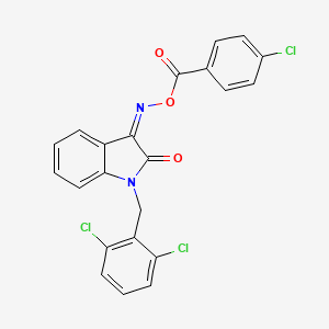 molecular formula C22H13Cl3N2O3 B2901574 3-{[(4-chlorobenzoyl)oxy]imino}-1-(2,6-dichlorobenzyl)-1,3-dihydro-2H-indol-2-one CAS No. 252579-08-1