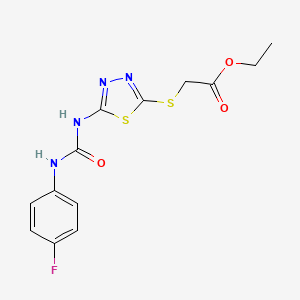 molecular formula C13H13FN4O3S2 B2901575 Ethyl 2-[[5-[(4-fluorophenyl)carbamoylamino]-1,3,4-thiadiazol-2-yl]sulfanyl]acetate CAS No. 886937-20-8
