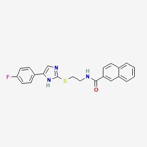 molecular formula C22H18FN3OS B2901576 N-(2-((5-(4-fluorophenyl)-1H-imidazol-2-yl)thio)ethyl)-2-naphthamide CAS No. 897456-38-1
