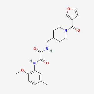 molecular formula C21H25N3O5 B2901580 N1-((1-(furan-3-carbonyl)piperidin-4-yl)methyl)-N2-(2-methoxy-5-methylphenyl)oxalamide CAS No. 1396868-62-4