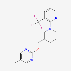 molecular formula C17H19F3N4O B2901589 5-Methyl-2-[[1-[3-(trifluoromethyl)pyridin-2-yl]piperidin-3-yl]methoxy]pyrimidine CAS No. 2379976-30-2