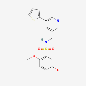 molecular formula C18H18N2O4S2 B2901596 2,5-dimethoxy-N-((5-(thiophen-2-yl)pyridin-3-yl)methyl)benzenesulfonamide CAS No. 2034411-79-3