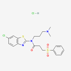 molecular formula C21H25Cl2N3O3S2 B2901602 N-(6-chlorobenzo[d]thiazol-2-yl)-N-(3-(dimethylamino)propyl)-3-(phenylsulfonyl)propanamide hydrochloride CAS No. 1215732-23-2