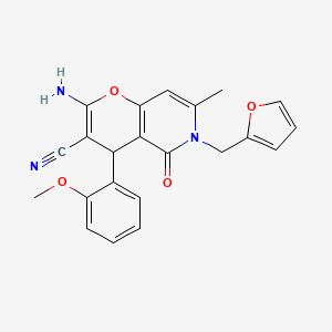 molecular formula C22H19N3O4 B2901610 2-amino-6-(furan-2-ylmethyl)-4-(2-methoxyphenyl)-7-methyl-5-oxo-5,6-dihydro-4H-pyrano[3,2-c]pyridine-3-carbonitrile CAS No. 758701-70-1