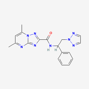 molecular formula C18H18N8O B2901631 5,7-dimethyl-N-(1-phenyl-2-(2H-1,2,3-triazol-2-yl)ethyl)-[1,2,4]triazolo[1,5-a]pyrimidine-2-carboxamide CAS No. 2034253-68-2