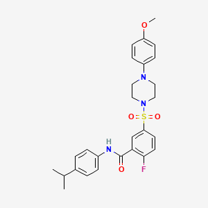 molecular formula C27H30FN3O4S B2901636 2-fluoro-N-(4-isopropylphenyl)-5-((4-(4-methoxyphenyl)piperazin-1-yl)sulfonyl)benzamide CAS No. 451482-91-0