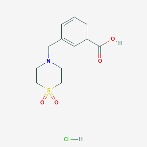 molecular formula C12H16ClNO4S B2901638 3-[(1,1-Dioxo-1,4-thiazinan-4-yl)methyl]benzoic acid;hydrochloride CAS No. 2418720-35-9