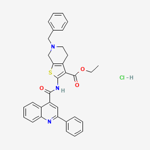 molecular formula C33H30ClN3O3S B2901643 Ethyl 6-benzyl-2-(2-phenylquinoline-4-carboxamido)-4,5,6,7-tetrahydrothieno[2,3-c]pyridine-3-carboxylate hydrochloride CAS No. 1215472-24-4