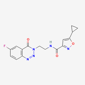 molecular formula C16H14FN5O3 B2901648 5-cyclopropyl-N-(2-(6-fluoro-4-oxobenzo[d][1,2,3]triazin-3(4H)-yl)ethyl)isoxazole-3-carboxamide CAS No. 1903046-95-6