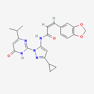 (Z)-3-(benzo[d][1,3]dioxol-5-yl)-N-(3-cyclopropyl-1-(4-isopropyl-6-oxo-1,6-dihydropyrimidin-2-yl)-1H-pyrazol-5-yl)acrylamide