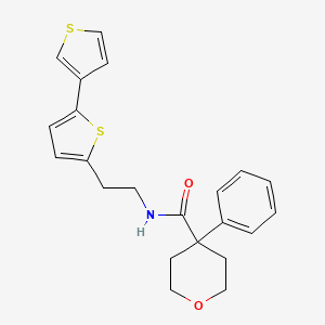 molecular formula C22H23NO2S2 B2901665 N-(2-([2,3'-bithiophen]-5-yl)ethyl)-4-phenyltetrahydro-2H-pyran-4-carboxamide CAS No. 2034253-98-8
