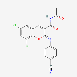 (2Z)-N-acetyl-6,8-dichloro-2-[(4-cyanophenyl)imino]-2H-chromene-3-carboxamide