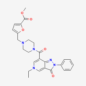 molecular formula C26H27N5O5 B2901686 methyl 5-((4-(5-ethyl-3-oxo-2-phenyl-3,5-dihydro-2H-pyrazolo[4,3-c]pyridine-7-carbonyl)piperazin-1-yl)methyl)furan-2-carboxylate CAS No. 1040649-56-6