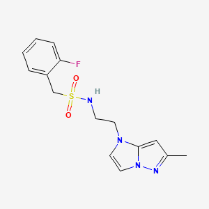 molecular formula C15H17FN4O2S B2901698 1-(2-fluorophenyl)-N-(2-(6-methyl-1H-imidazo[1,2-b]pyrazol-1-yl)ethyl)methanesulfonamide CAS No. 2034239-28-4