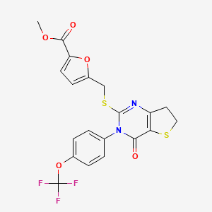 molecular formula C20H15F3N2O5S2 B2901700 Methyl 5-(((4-oxo-3-(4-(trifluoromethoxy)phenyl)-3,4,6,7-tetrahydrothieno[3,2-d]pyrimidin-2-yl)thio)methyl)furan-2-carboxylate CAS No. 877654-65-4