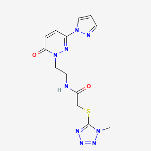 molecular formula C13H15N9O2S B2901703 2-((1-methyl-1H-tetrazol-5-yl)thio)-N-(2-(6-oxo-3-(1H-pyrazol-1-yl)pyridazin-1(6H)-yl)ethyl)acetamide CAS No. 1351647-26-1